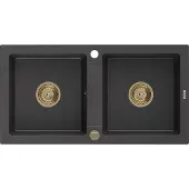Mexen Mario 2-osainen graniittiallas 820 x 436 mm, musta pilkullinen, kultaiset vesilukko - 6504822000-76-G