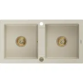 Mexen Mario 2-osainen graniittiallas 820 x 436 mm, beige, kultainen sifoni - 6504822000-69-G