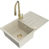 Mexen Bruno yksi-kulmainen graniittiallas valumalla ja Savita-keittiöhanalla, beige - 6513-69-672601-50