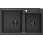 Mexen Tomas 2-osainen graniittinen pesuallas 800 x 500 mm, musta pilkullinen, musta sifoni - 6516802000-76-B