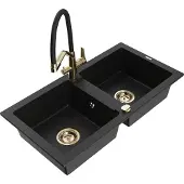 Mexen Mario graniittinen 2-allas keittiöallas ja keittiöhana Duo, musta - 6504-77-671701-57-G