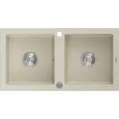 Mexen Mario 2-osainen graniittinen keittiöallas 820 x 436 mm, beige, kromisifoni - 6504822000-69
