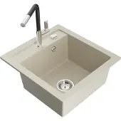 Mexen Vito graniittinen 1-allasinen keittiöallas ja Flora-keittiöhana, beige - 6503-69-670401-07