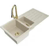 Mexen Andres 1,5-osainen graniitti pesuallas valutusalueella ja keittiöhanalla Elia, beige - 6515-69-670101-50