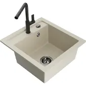Mexen Vito yhden altaan graniittinen keittiöallas Flora-sekoittimella, beige - 6503-69-670401-70-B