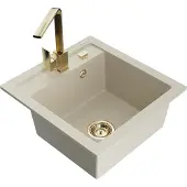 Mexen Vito graniittinen 1-altainen keittiöallas ja Rita-keittiöhana, beige - 6503-69-670300-50