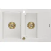 Mexen Gaspar graniittinen 1,5-allas tiskiallas valutustasolla 737 x 475 mm, valkoinen, kultainen siivilä - 6507731505-20-G