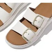 Original Brands for woman. B1J-194 Gen-FF Buckle Two-Bar Leather Slides ? Urban White (3), Flat, Casual