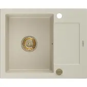 Mexen Enzo graniittinen 1-allas pesuallas valutustasolla 576 x 465 mm, beige, kullattu sifoni - 6506571005-69-G