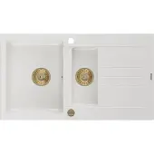 Mexen Matias graniittinen 1,5-allas tiskiallas tippalevyllä 900 x 505 mm, valkoinen, kultainen sihvilä - 6502901505-20-G