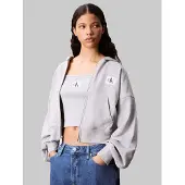 Calvin Klein Jeans French Terry Woven Label Fz Hood - Grey - L