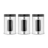 Brabantia Säilytyspurkkisetti ikkunalla 3kpl 1,4L, Matt Steel Fingerprint Proof