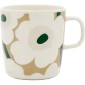 Marimekko Unikko Oiva -muki 4 dl, valkoinen/beige/hiekka/tummanvihreä