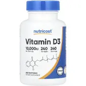 Nutricost - D3-vitamiini 10 000 IU (240 pehmeää kapselia)