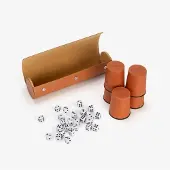 Stanlord 5 kpl noppakuppeja ruskea ja 25 noppaa kätevässä pussissa.