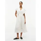 Tommy Hilfiger Linen Frill Midi Ss Dress - White - 34