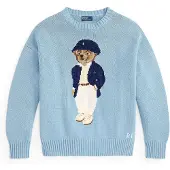 Ralph Lauren for woman. 211B17743001 Oversized cotton sweater with blue Polo Bear (XS), Casual, Long sleeve