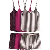 The Set Pyjamashortsit suklaa / syklaami / magenta / valkoinen