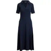 Ralph Lauren Rib-Knit Elbow-Sleeve Polo Dress - Navy - XL