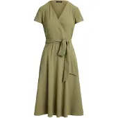 Ralph Lauren Belted Georgette Surplice Dress - Khaki green - 34