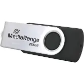 MediaRange MR1955, 256 GB, USB Type-C, 3.2 Gen 1 (3.1 Gen 1), 100 MB/s, Taittuva, Musta, Hopea