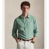 Ralph Lauren for man. 710966294522 Custom Fit Linen Shirt green (S), Casual, Long sleeve