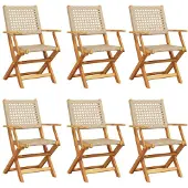 vidaXL Taitettavat puutarhatuolit 6 kpl beige polyrottinki / täysi puu