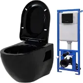 vidaXL Seinään kiinnitettävä WC piilotettu säiliö keraaminen musta