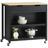 SoBuy Keittiökaappi pyörillä 98x58x94cm., musta/vaaleanruskea