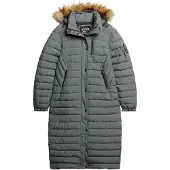 Superdry for woman. W5011565A Fuji grey long quilted coat with hood (XS), Casual, Recycled Polister, Sustainable