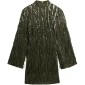 Superdry for woman. W8011989A Green mini dress with sequins and fringes (XS), Party, Polyester, Long sleeve