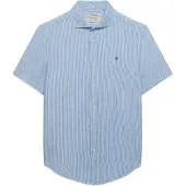 Superdry for man. M4011104A Riviera blue shirt (L), Casual, Linen, Short sleeve