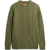 Superdry for man. M6110638A Braided knitted jumper Jacob green (XL), Casual, Acrylic, Sustainable
