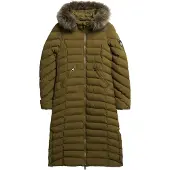 Superdry for woman. W5011790A Faux fur hooded long jacket Fuji green (XS), Casual, Recycled Polister, Sustainable