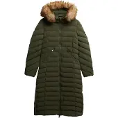 Superdry Fuji Faux Fur Hooded Longline - Green - XS