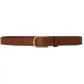 Ralph Lauren Rounded-Buckle Leather Skinny Belt - Brown - L