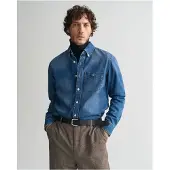 Gant for man. 3240199 Blue Regular Fit Denim Shirt (M), Casual, Cotton, Long sleeve