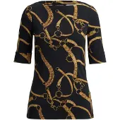 Ralph Lauren Belting-Print Cotton Boatneck Tee - Black - L