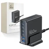Tech-Protect DC160W-GAN 6-Port 160W AC Charger - Black USB hub - 6 satamat - USB 2.0 - Musta