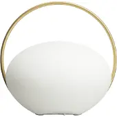 UMAGE LED-akkukäyttöinen pöytävalaisin Orbit, valkoinen/messinki, IP44, CCT himmennettävä, Valkoinen/opaali, Olohuone/ruokailutila, Synteettinen materiaali, Design