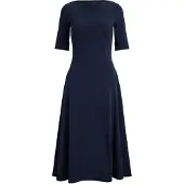 Ralph Lauren Rib-Knit Stretch Cotton Midi Dress - Navy - L