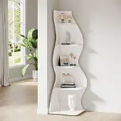 24hShop Valkoinen kulmahylly / kirjahylly / 5 säädettävää hyllyä / moderni muotoilu