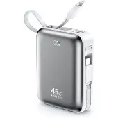 BWOO Powerbank 45W 10000 mAh USB-C- ja Lightning-kaapelilla - Harmaa