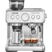 Vevor -espressokone jauhimella, 15 baarin puoliautomaattinen espressokone maidonvaahdottimella, höyrysauvalla, irrotettavalla vesisäiliöllä ja painemittarilla cappuccinolle, lattelle ja machiatolle, PI