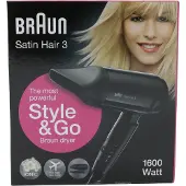 Braun Satin Hair 3 HD350, Musta, Yksivärinen, Ripustuslenkki, Liukusäädin, 1600 W, 1 kpl (BRHD350E)