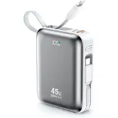 BWOO 20000mAh Powerbank sisäänrakennetulla USB-C + valaistuskaapelilla - hopea