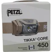 Petzl Tikka Core, Otsapannan taskulamppu, ruskea, painikkeet, paristotaso, IPX4, LED