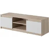 Bratex Yksinkertainen TV-taso 120 cm, televisiolle, 2 kaappia ja hyllyä, matta Sonoma-valkoinen