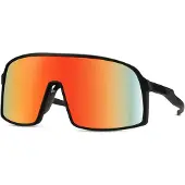 24.Se Unisex urheilu-aurinkolasit – mattamustat polykarbonaattikehykset, punaiset peililinssit, 100 % UV-suoja (kategoria 3)