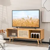 24hShop TV-taso / mediataso / bambusta valmistettu TV-teline / lasiovet / hyllyt